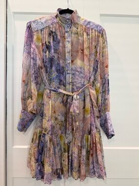 Zimmermann Floral button mini dress in cotton silk fabric.